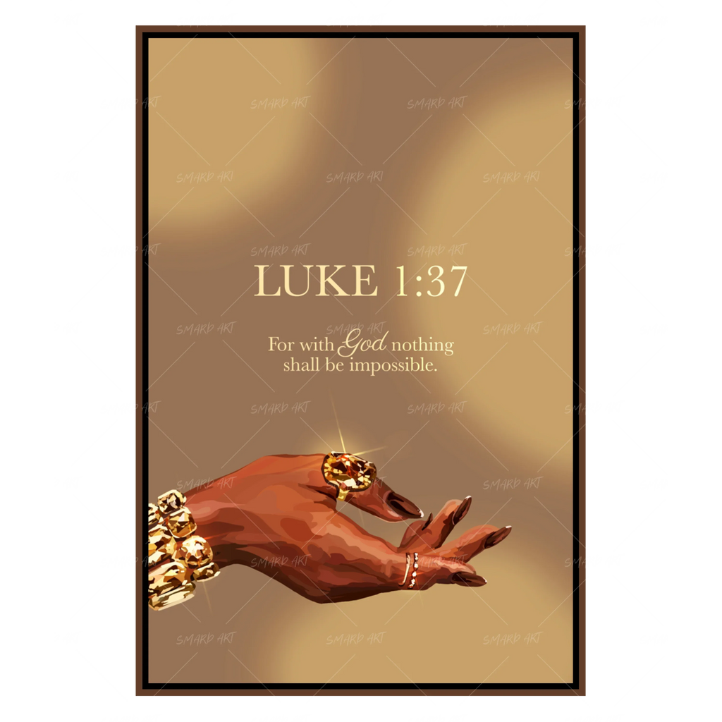 Wall Art Print, Luke 1:37 Gold for Living Rooms, Bedrooms and Home Offices, 4 Size Options image 1