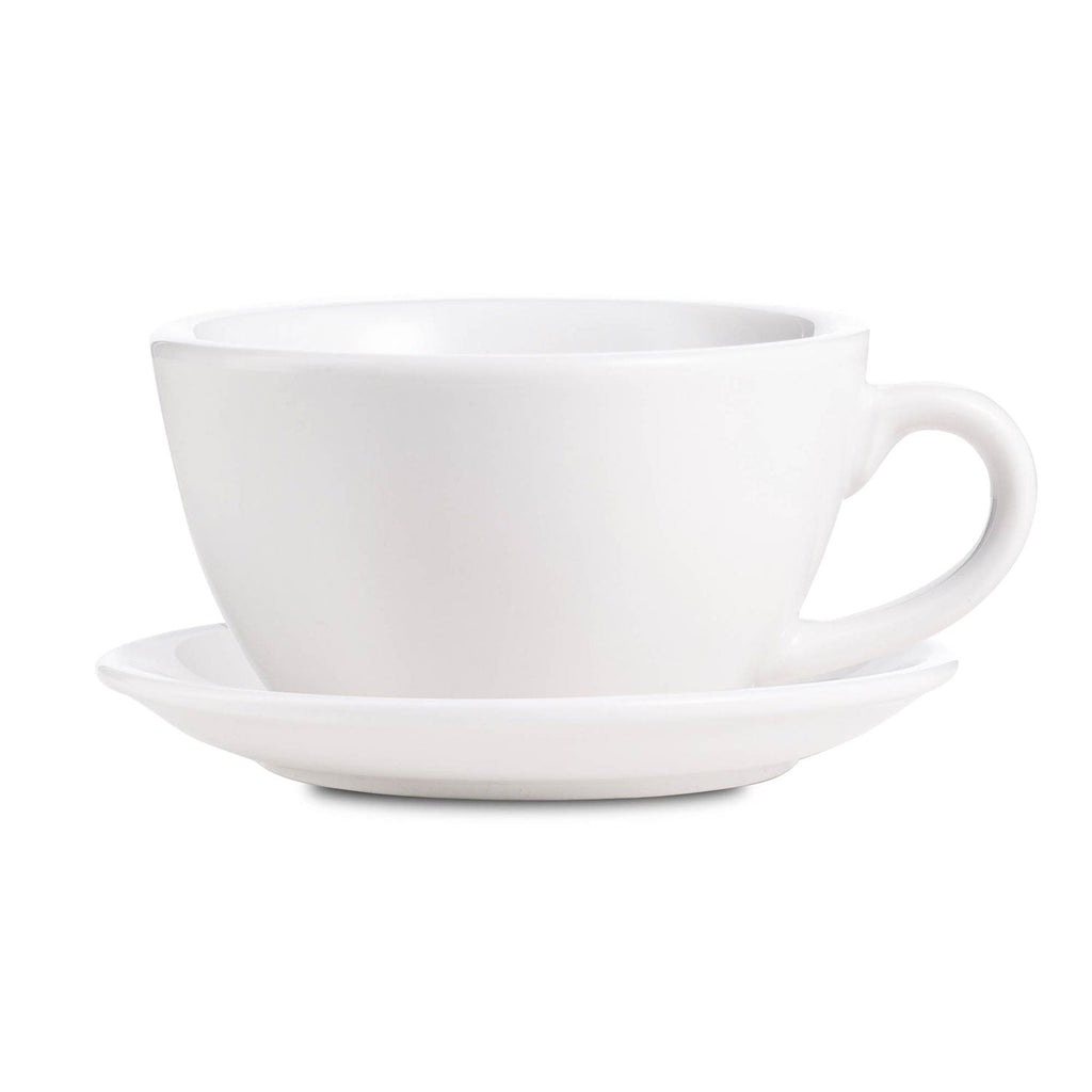 Coffee Mug, Egg Style Latte Cup & Saucer White (10oz, Porcelain Construction for Everyday Drinks, Home and Entertaining image 1