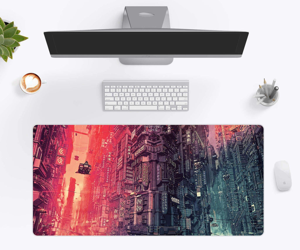 Desk Mat, Cyberpunk Skyscraper, Machine-Washable Care, Non-Slip Design for Workspaces, Desks and Everyday Productivity, 4 Size Options image 1