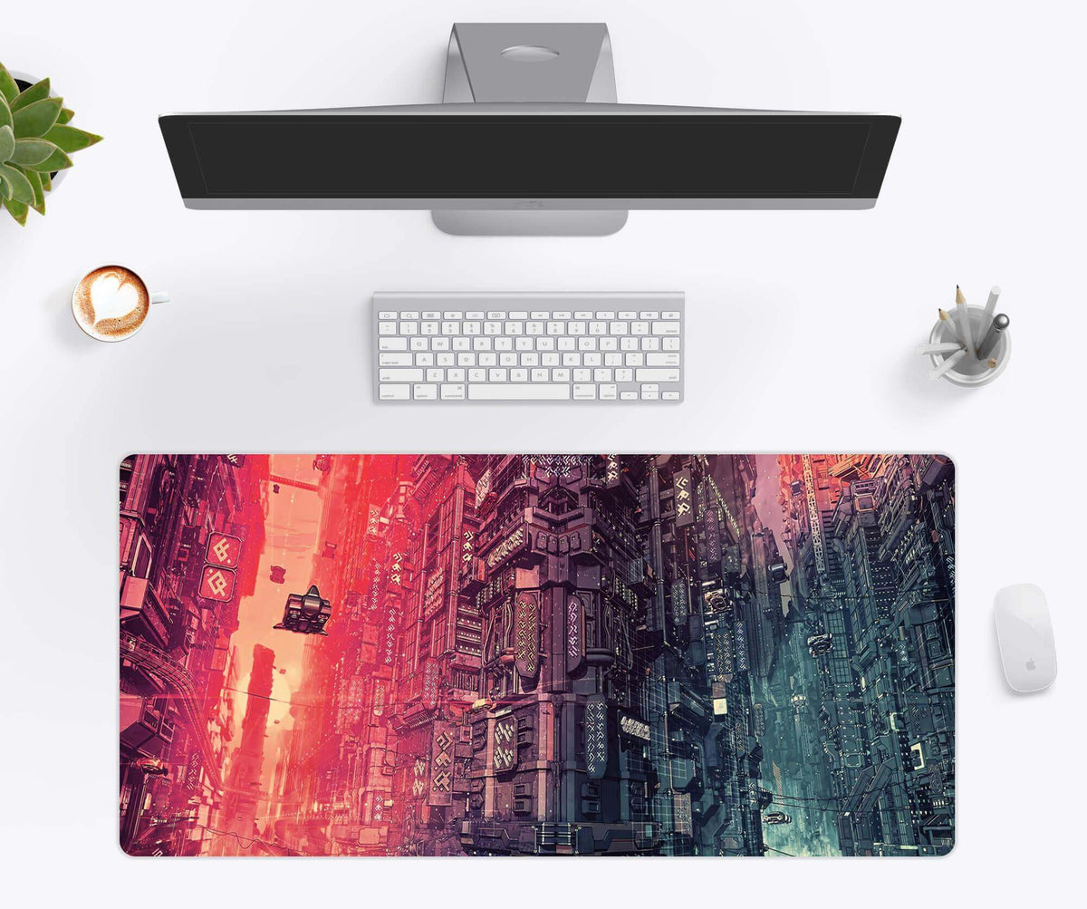 Desk Mat, Cyberpunk Skyscraper, Machine-Washable Care, Non-Slip Design for Workspaces, Desks and Everyday Productivity, 4 Size Options image 1