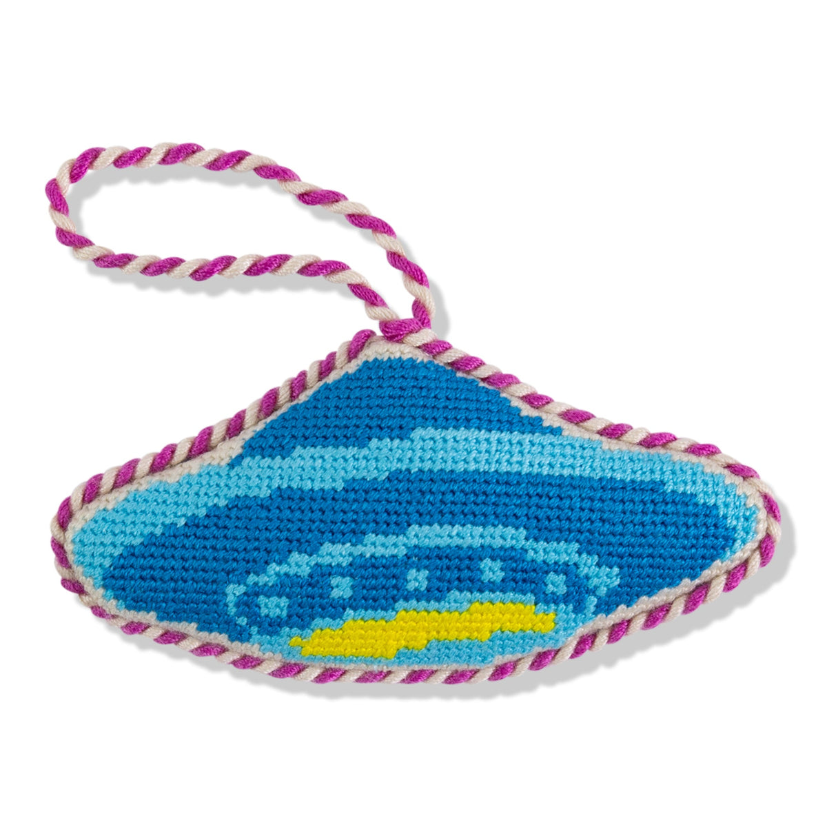 Seasonal Home Decor, Needlepoint Icon Ornament UFO for Holiday Displays, Shelves and Festive Rooms image 1
