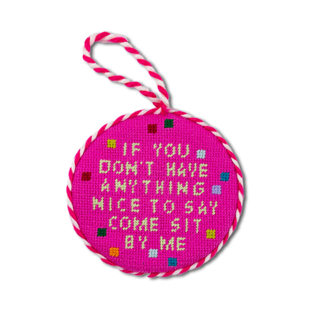 Seasonal Home Decor, Needlepoint Ornament Come Sit By Me for Holiday Displays, Shelves and Festive Rooms image 1