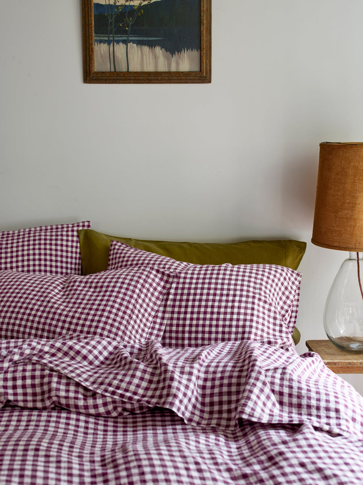 Pillowcase Set, Berry Gingham Linen Blend (Pair), Breathable Construction for Everyday Bedding and Bedroom Refreshes, 3 Size Options image 1