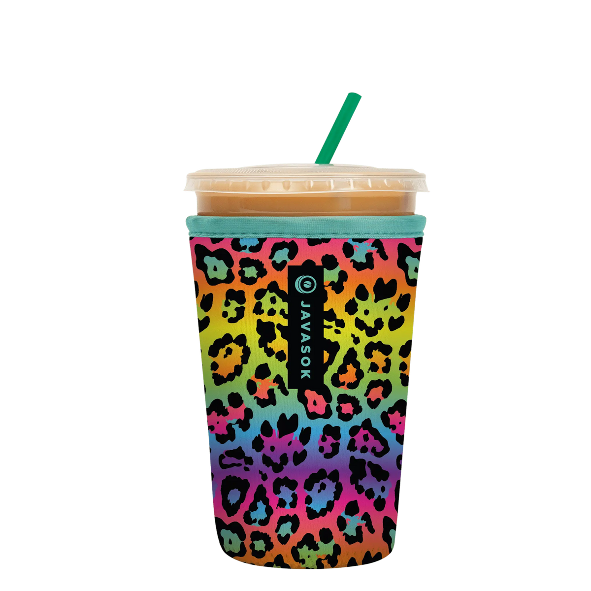 Reusable Cup Sleeve, Rainbow Leopard, Neoprene Construction for Coffee Cups, Daily Commutes and Dry Hands image 1