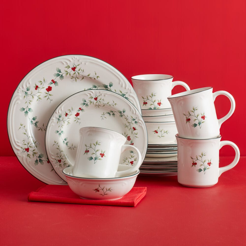 Dinnerware, Winterberry 16 Piece Set, Service for 4, Dishwasher-Safe Care for Family Dining, Serving and Entertaining image 1