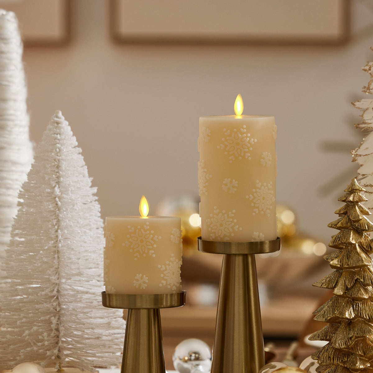 Flameless Candle, White Swan Embossed Snowflake Pillar for Mantels, Entryways and Holiday Displays, 2 Size Options image 1