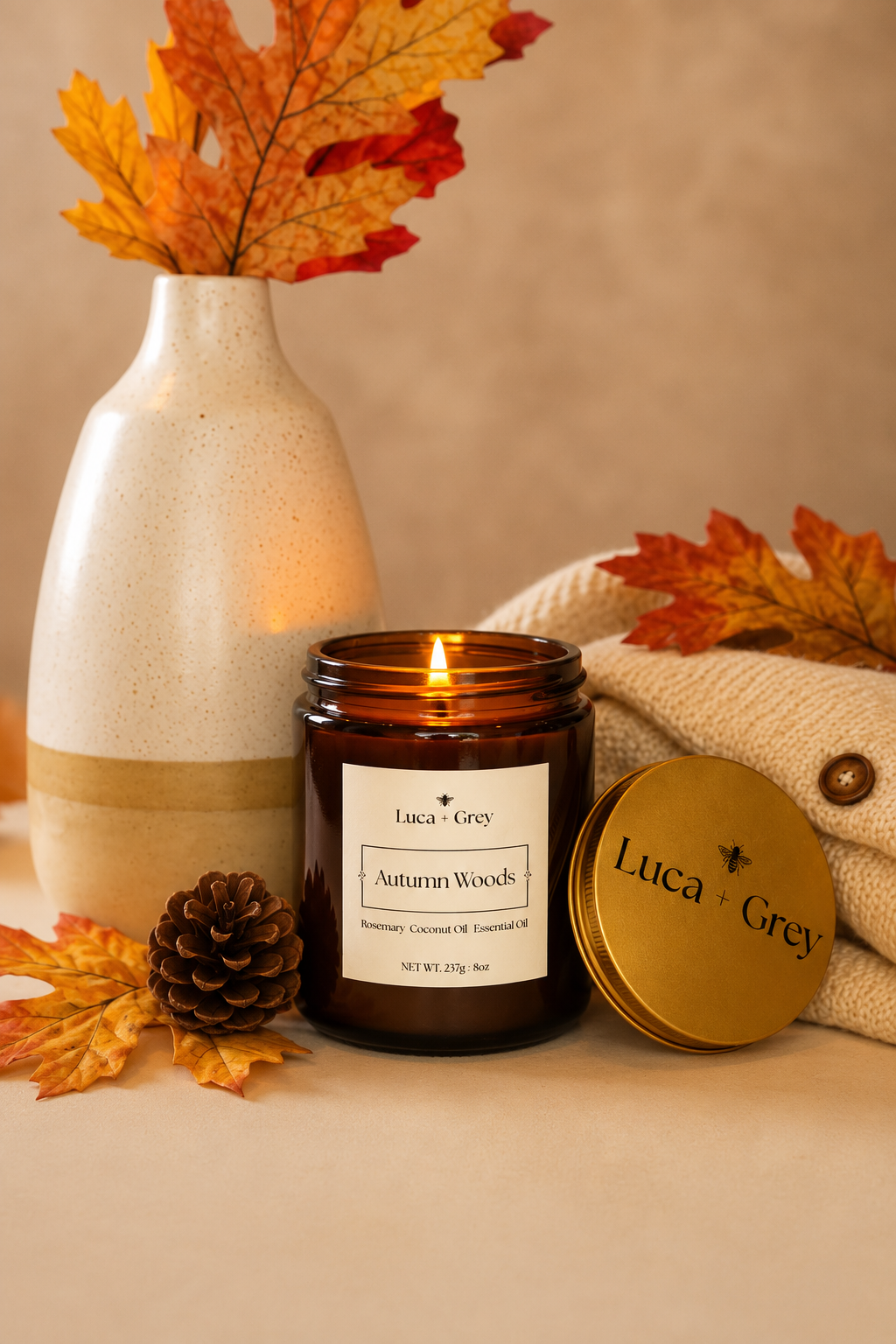Decorative Candle, Autumn Woods Beeswax for Entryways, Mantels and Everyday Home Ambience, 2 Size Options image 1