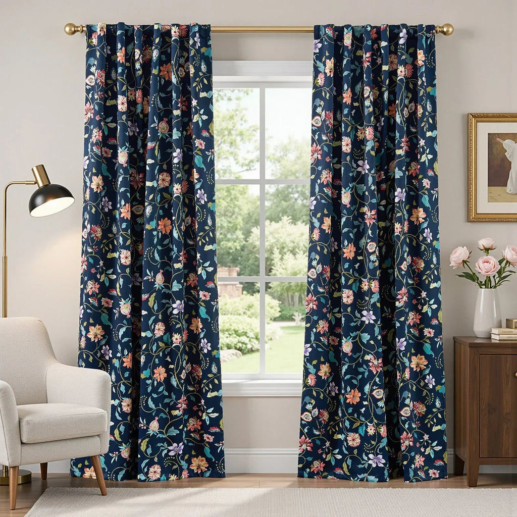 Window Curtain, Hattie Floral Blackout Curtains (2 Panels) for Bedrooms, Living Rooms and Home Privacy, 3 Sizes and 2 Colors image 1