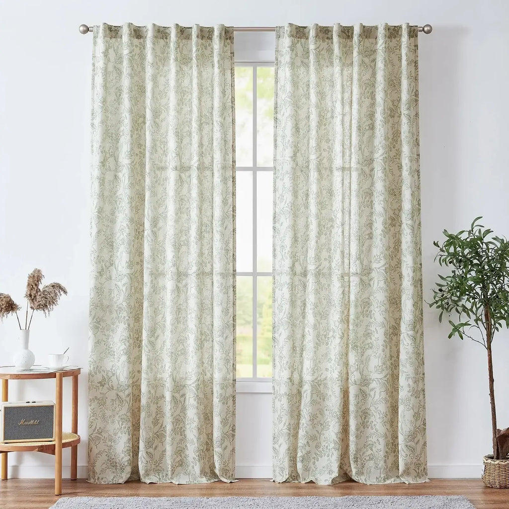 Window Curtain, Ethereal Botanical Linen Curtains (2 Panels), Lightweight Design for Windows, Room Styling and Everyday Privacy image 1