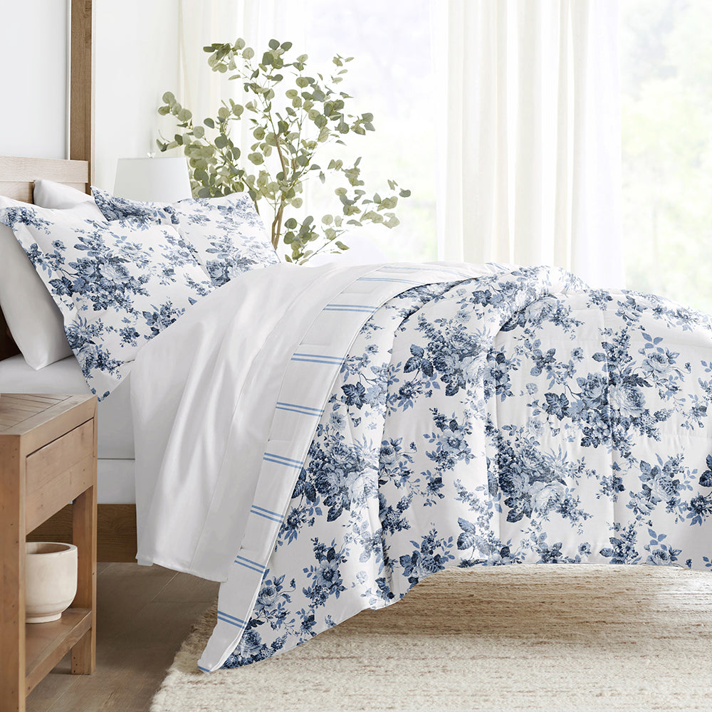 Down Alternative Comforter, Cabbage Rose Reversible Set, Lightweight Design for Year-Round Bedroom Comfort and Restful Sleep, 3 Size Options image 1