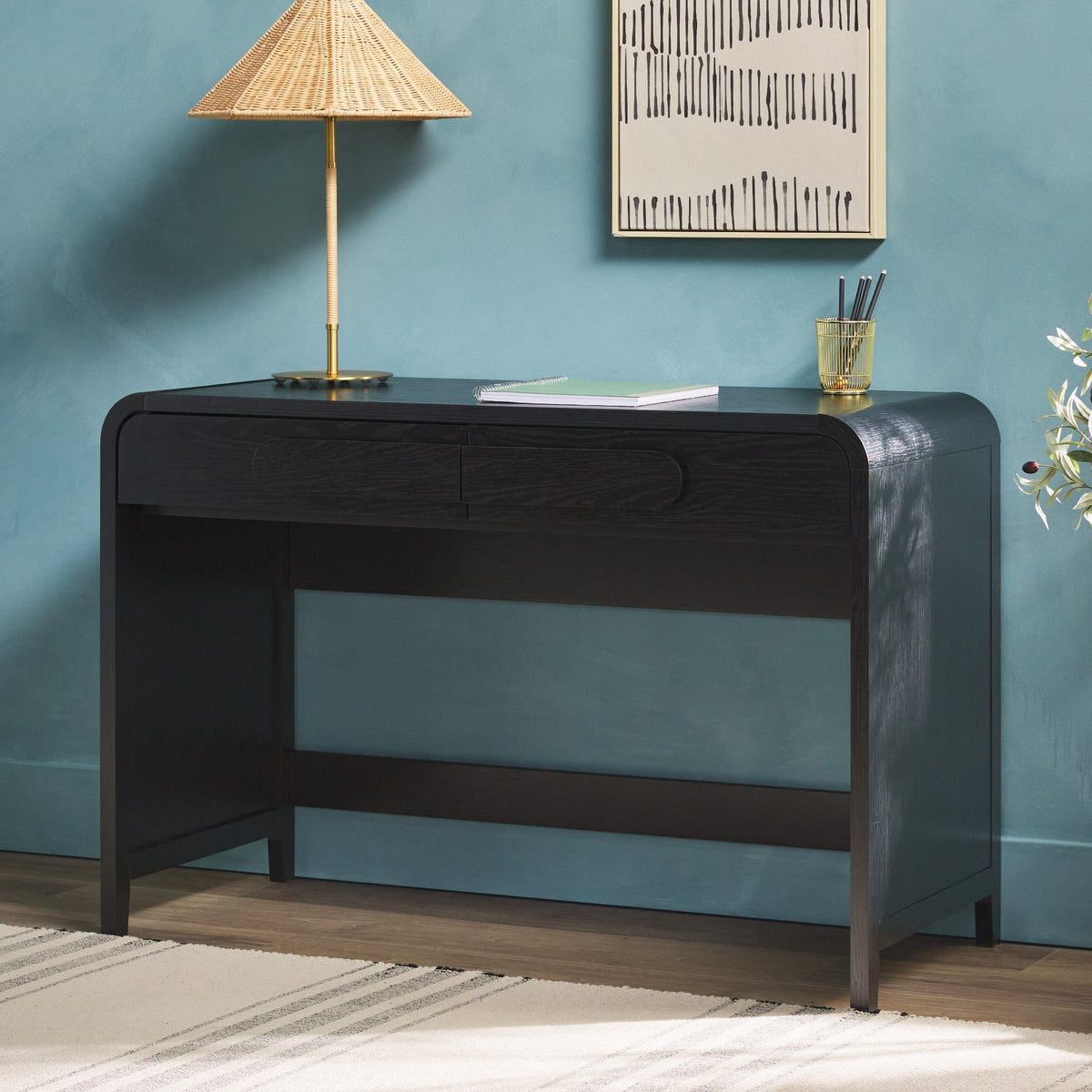 Writing Desk, Chantelle Modern Curved for Bedroom Workspaces, Home Offices and Daily Writing, 2 Color Options image 1