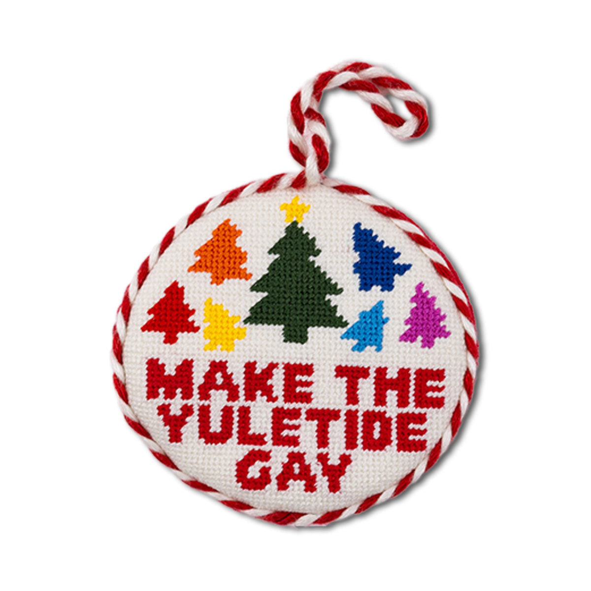Seasonal Home Decor, Needlepoint Ornament Yuletide Gay for Mantels, Tables and Seasonal Decorating image 1