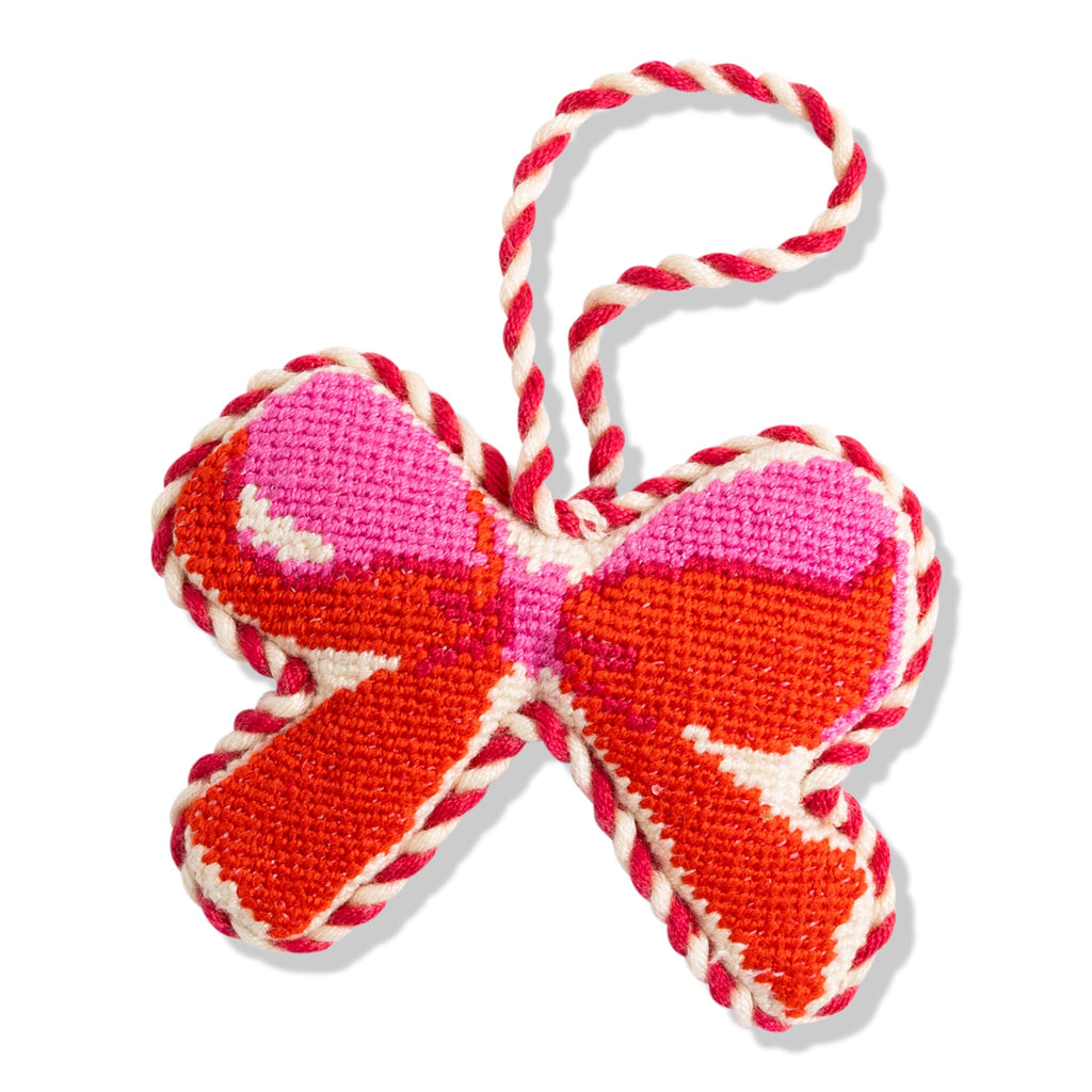 Seasonal Home Decor, Needlepoint Icon Ornament Bow for Holiday Displays, Shelves and Festive Rooms image 1
