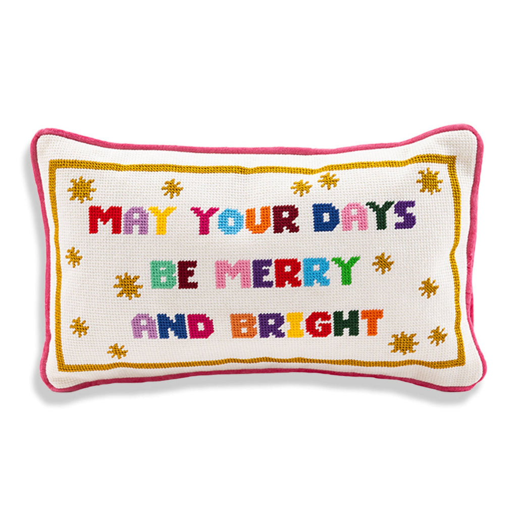 Decorative Throw Pillow, Merry & Bright Needlepoint for Bedroom Styling and Living Room Decor image 1