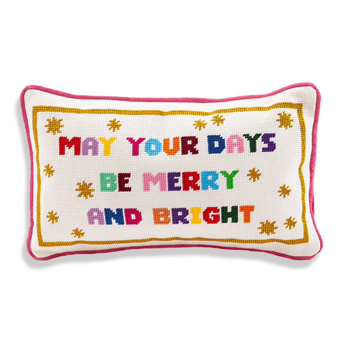 Decorative Throw Pillow, Merry & Bright Needlepoint for Bedroom Styling and Living Room Decor image 1