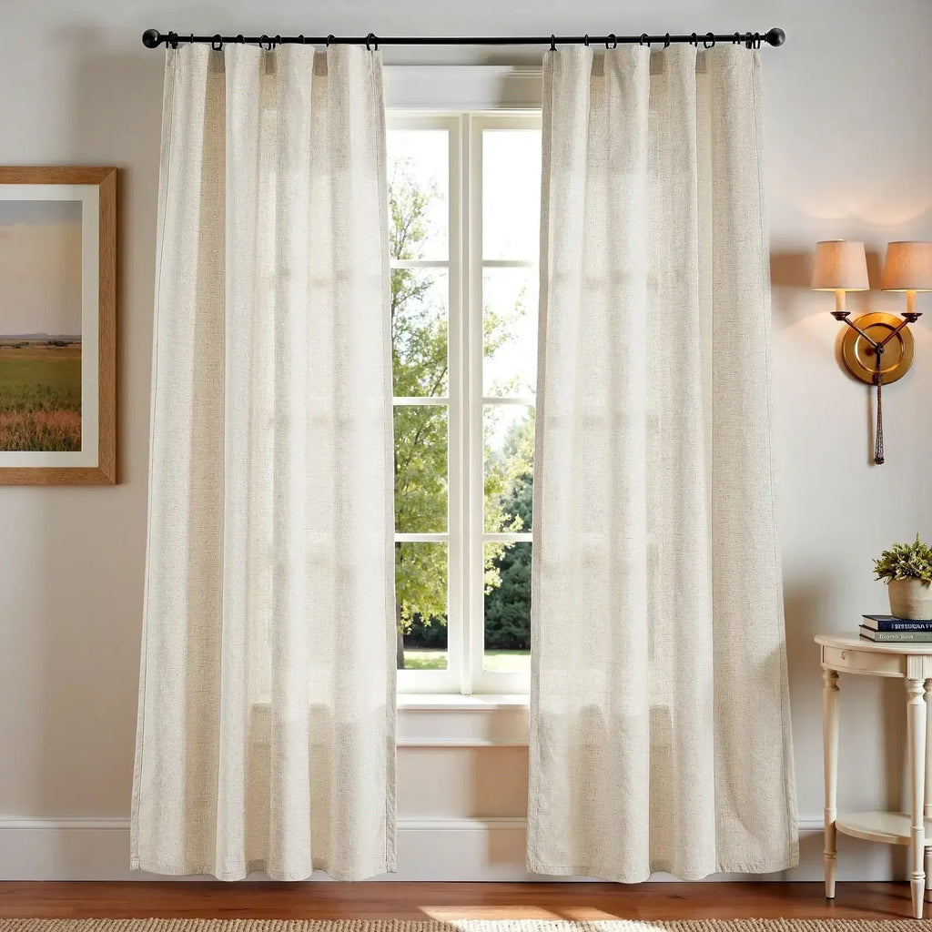 Window Curtain, Solid Linen Blend 3 in 1 Curtains (2 Panels), Lightweight Design for Bedrooms, Living Rooms and Home Privacy image 1