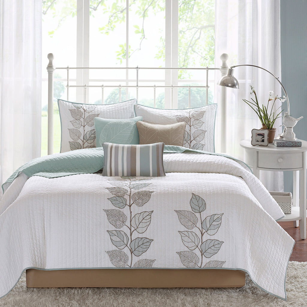 Cozy Throw Blanket, Caelie 6 Piece Embroidered Quilt Set, Machine-Washable Care for Living Rooms, Bedrooms and Everyday Lounging image 1