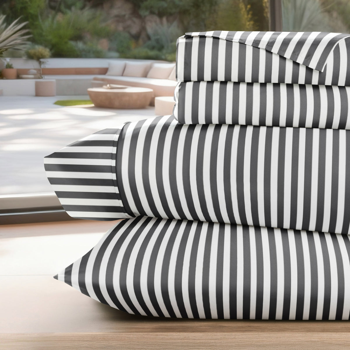 Bed Sheet Set, Ribbon Pattern 4 Piece, Hypoallergenic Comfort for Master Bedrooms, Guest Beds and Daily Use, 5 Size Options image 1
