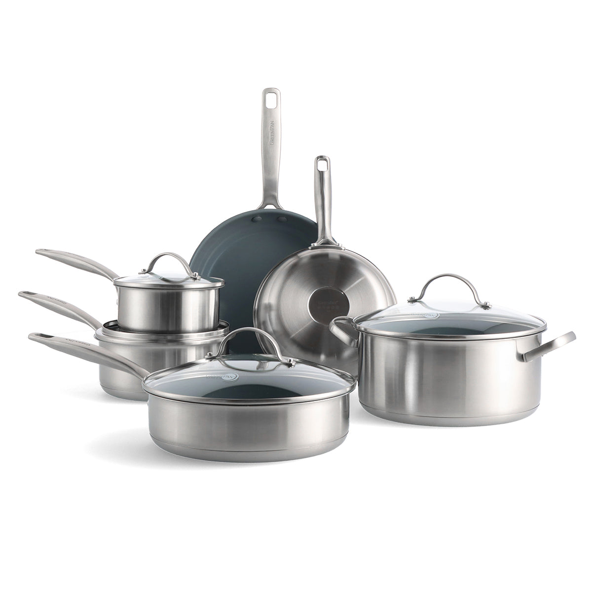 Kitchen Cookware, Ceramic Nonstick Stainless Steel 10 Piece Set, Dishwasher-Safe Care for Everyday Meals and Home Cooking image 1