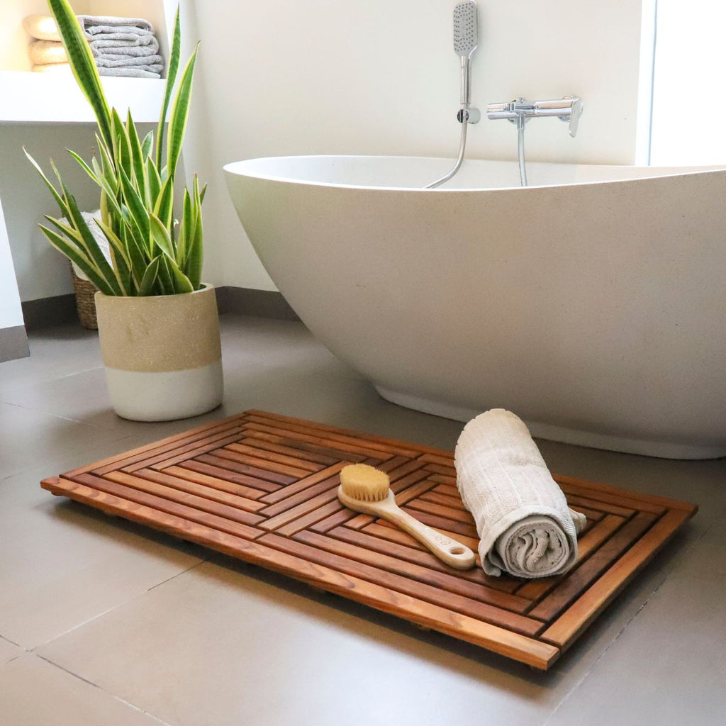Teak Shower Mat, Denver Oiled Double Framed 39" x 19", Non-Slip Design for Indoor or Outdoor Showers, Bathrooms and Spa Areas image 1