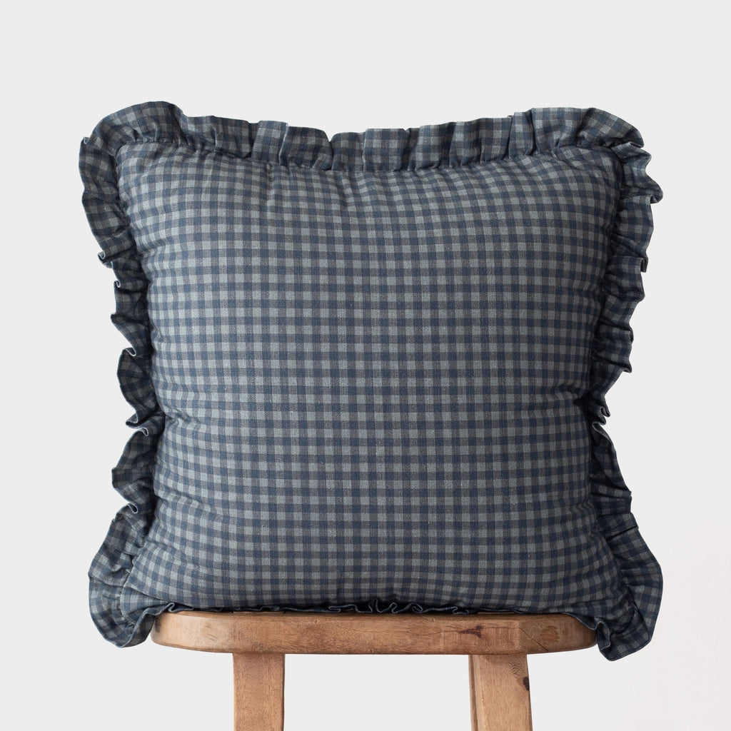 Decorative Pillow Cover, Navy Gingham Ruffle 18" 22" 26" 12x20" 12x40", Machine-Washable Care for Sofas, Beds and Living Room Accents image 1