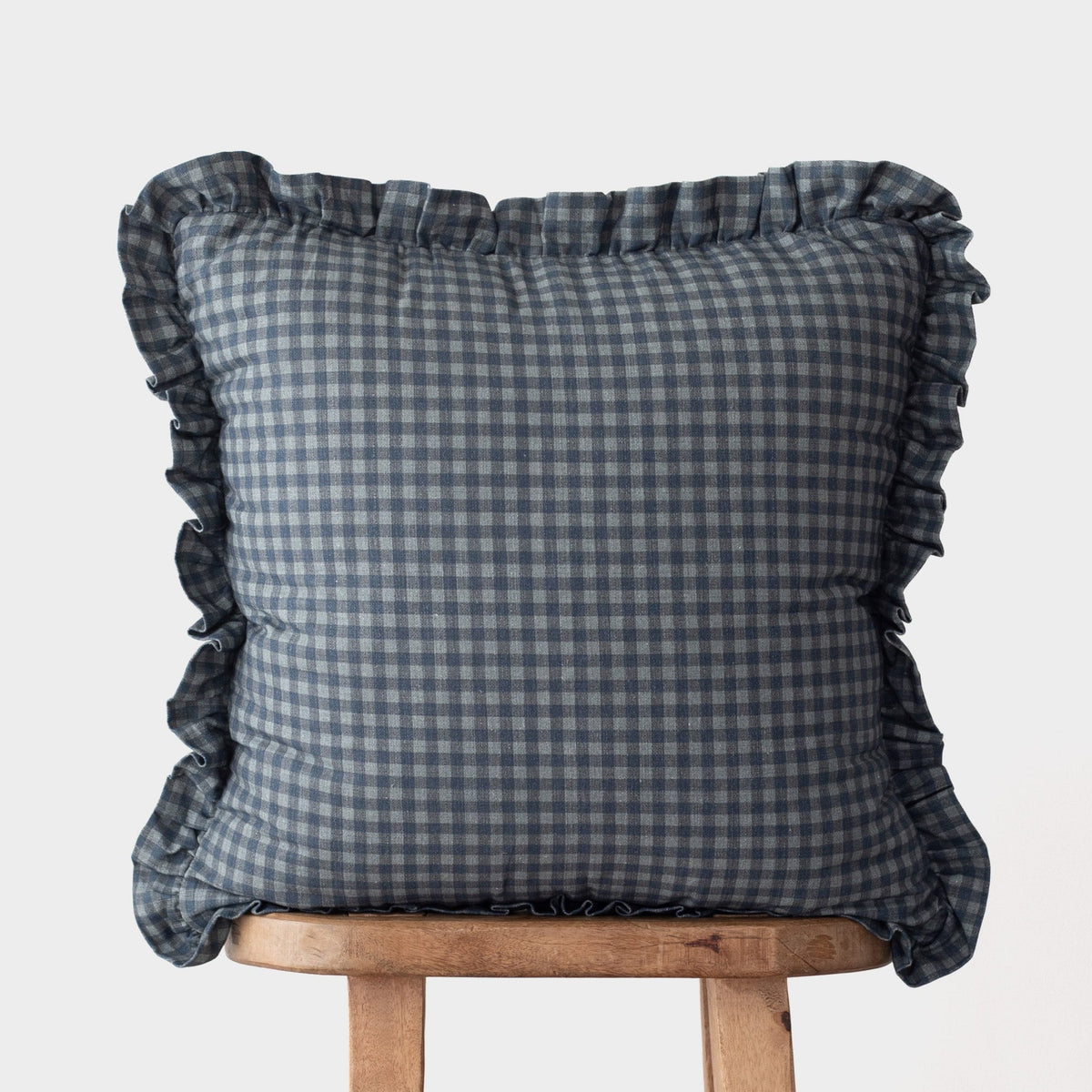Decorative Pillow Cover, Navy Gingham Ruffle 18" 22" 26" 12x20" 12x40", Machine-Washable Care for Sofas, Beds and Living Room Accents image 1