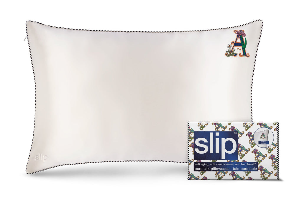 Pillowcase, Embroidered Initial, White 20 x 30 Inch, Invisible Zipper for Compatible Queen Pillows, Guest Beds and Bedroom Styling image 1