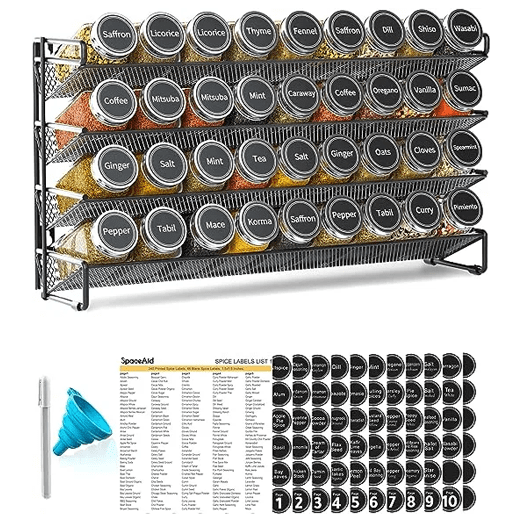 Home Storage Organizer, Spice Rack with 36 Empty Spice Bottles, Black, Waterproof Protection for Bedrooms, Laundry Rooms and Living Spaces image 1
