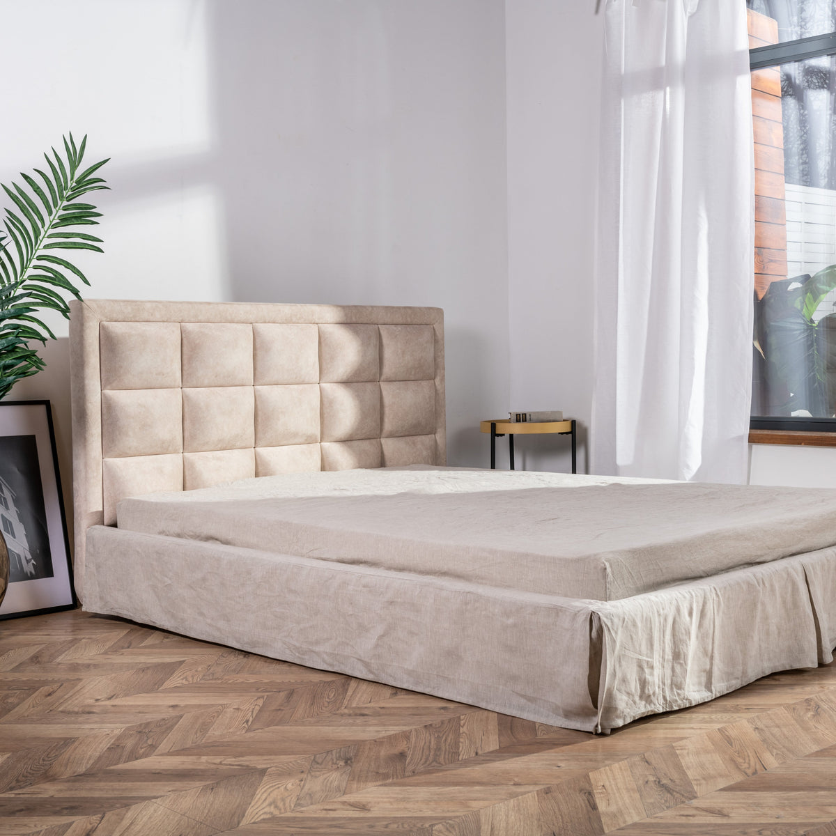 Bed Skirt, Tailored Linen Pleated Split Corners and High for Guest Beds, Bedroom Decor and Underbed Coverage, 6 Size Options image 1
