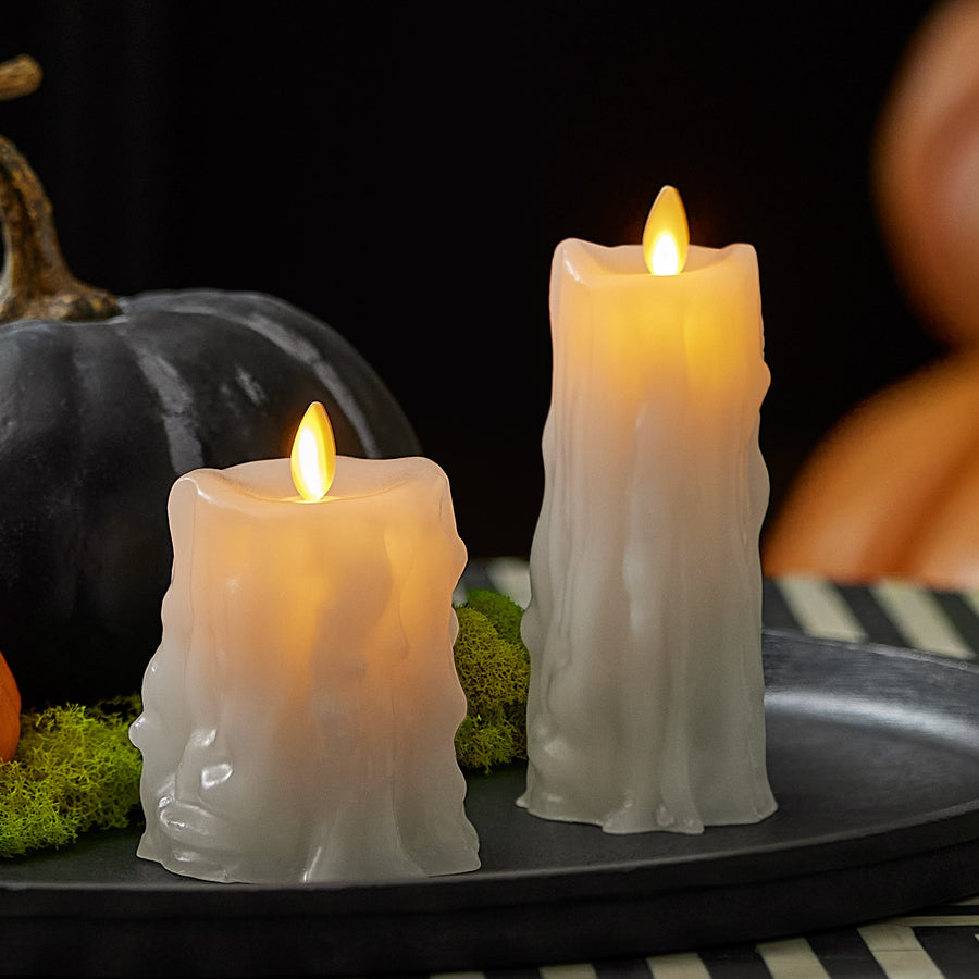 Flameless Candle, White Heavy Wax Drip Slim Pillar for Mantels, Entryways and Holiday Displays, 2 Size Options image 1