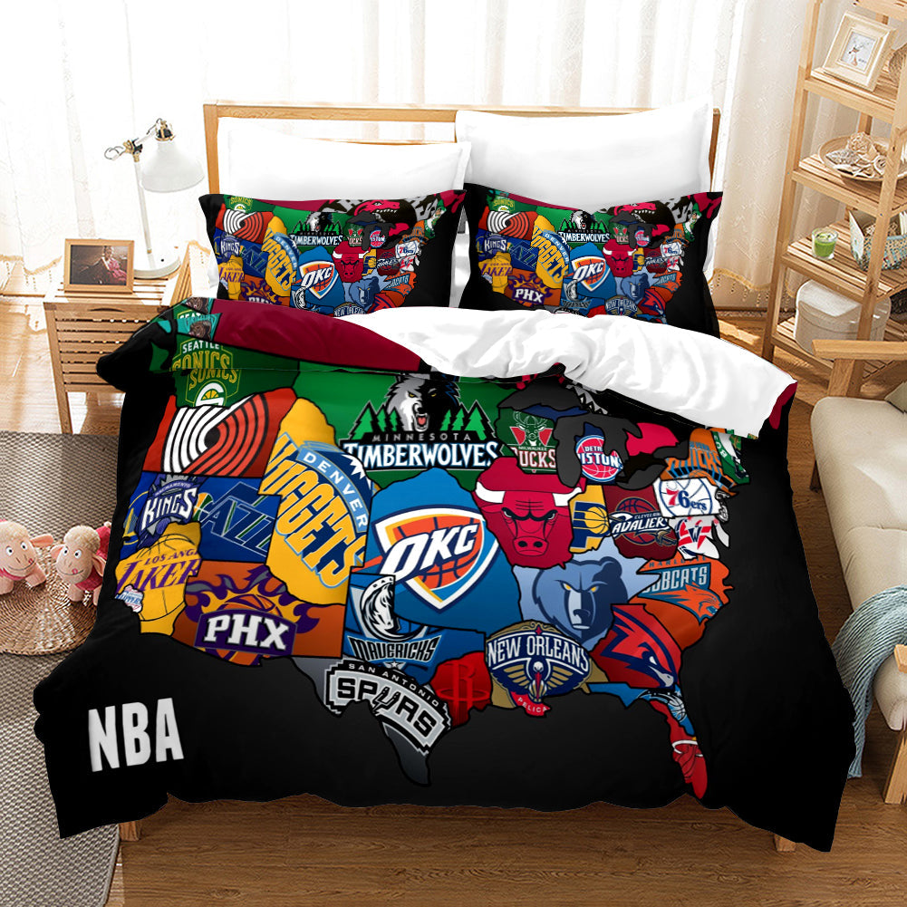 Duvet Cover Set, Basketball Logo Basketball #12 Quilt Bed Linen, Breathable Construction for Guest Rooms and Everyday Bedroom Styling image 1
