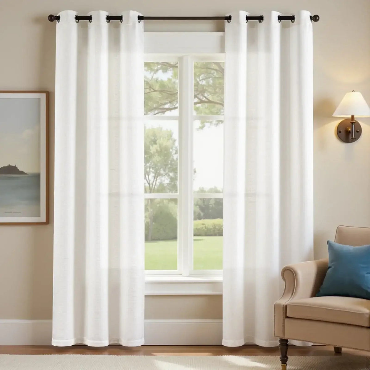 Window Curtain, Solid Linen Textured Grommet Curtains (2, Lightweight Design for Windows, Room Styling and Everyday Privacy image 1