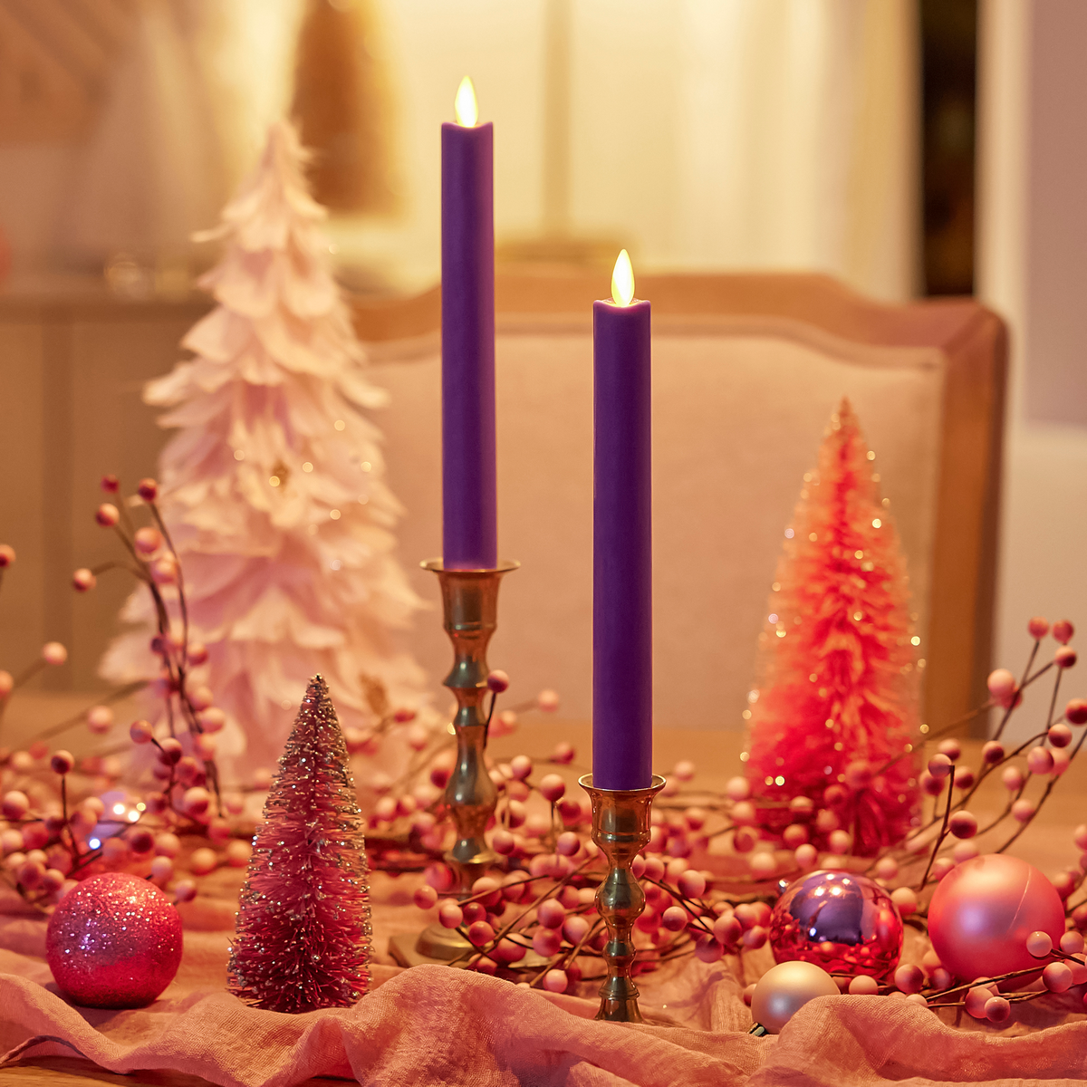 Flameless Candle, Purple Tapers Set of 2 for Bedrooms, Living Rooms and Everyday Candlelight Ambience image 1