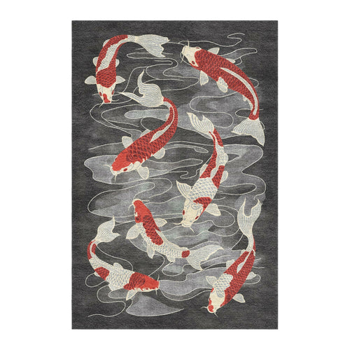 Area Rug, Koi Pond Charcoal for Living Rooms, Bedrooms and Entryways, 8 Size Options, Designed for Hallways, Dining Spaces and Home Decor image 1