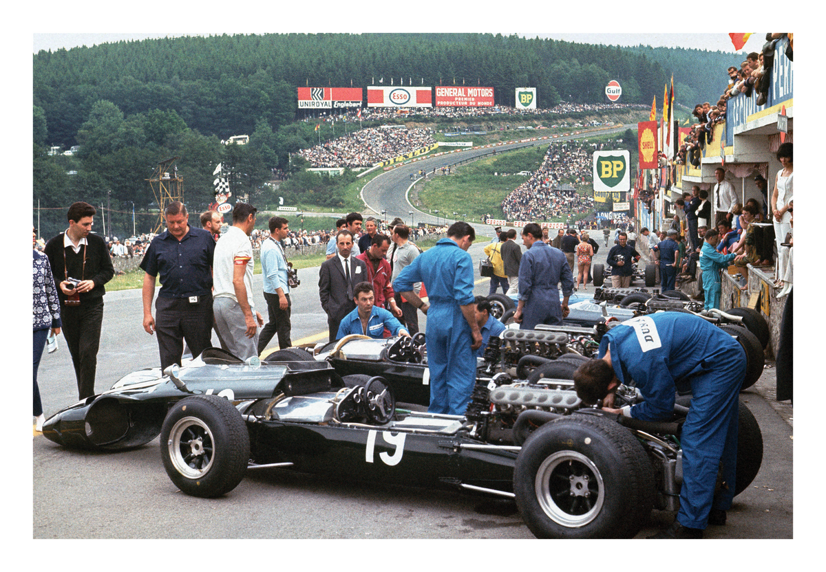 Wall Art Print, Cooper T81 Maseratis at Belgian GP, '66 for Gallery Walls and Modern Room Decor image 1