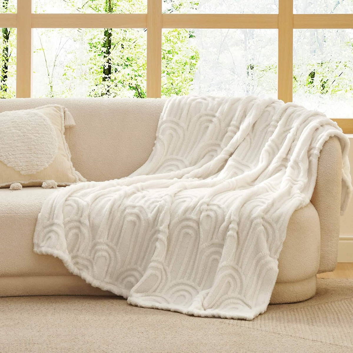 Cozy Throw Blanket, Arch Shaggy Sherpa Fleece, Lightweight Design, Machine-Washable Care for Living Rooms, Bedrooms and Everyday Lounging image 1