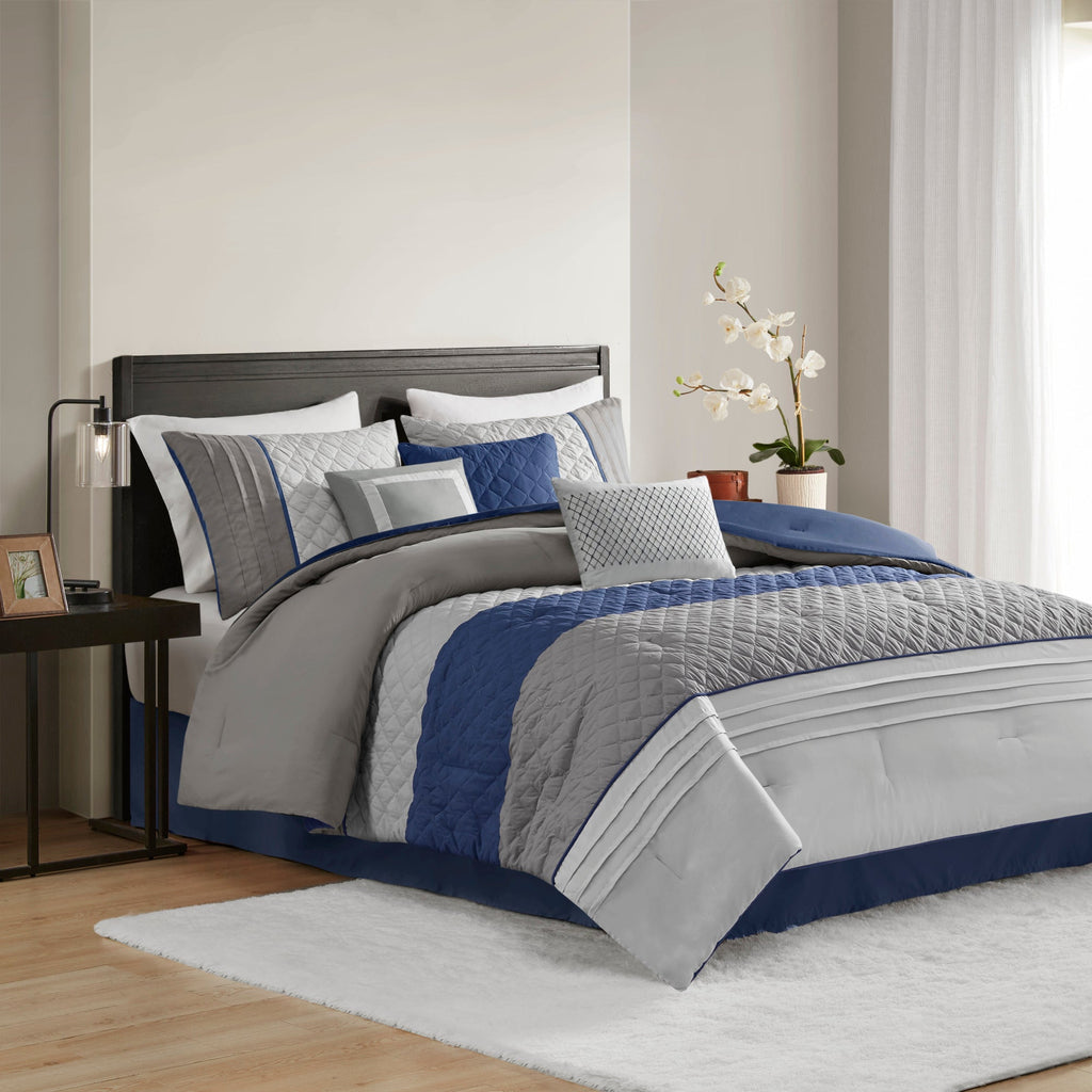 Bed Comforter, Jenson 7 Piece Color Block Stripe Set, Machine-Washable Care for Year-Round Bedroom Comfort and Restful Sleep image 1