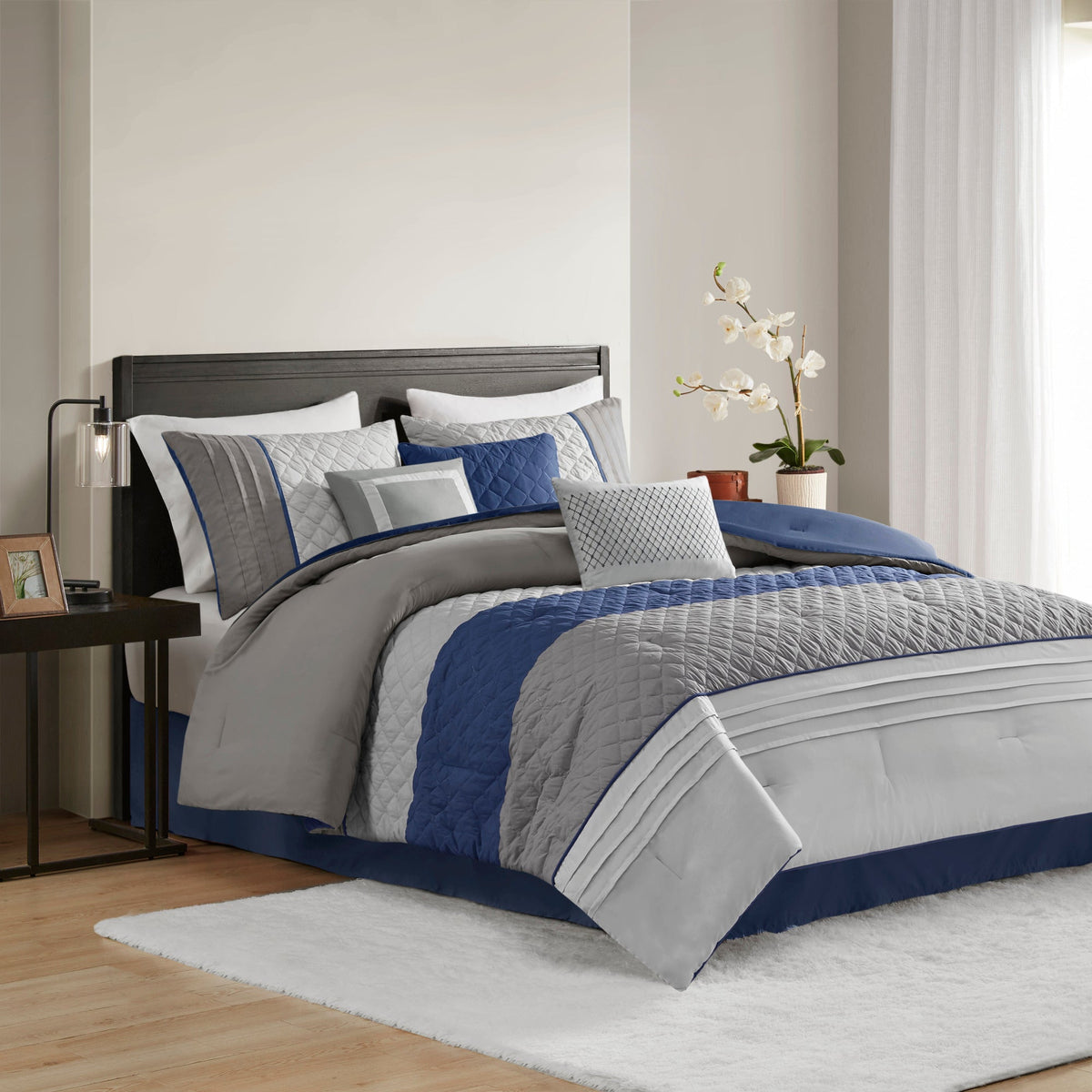 Bed Comforter, Jenson 7 Piece Color Block Stripe Set, Machine-Washable Care for Year-Round Bedroom Comfort and Restful Sleep image 1