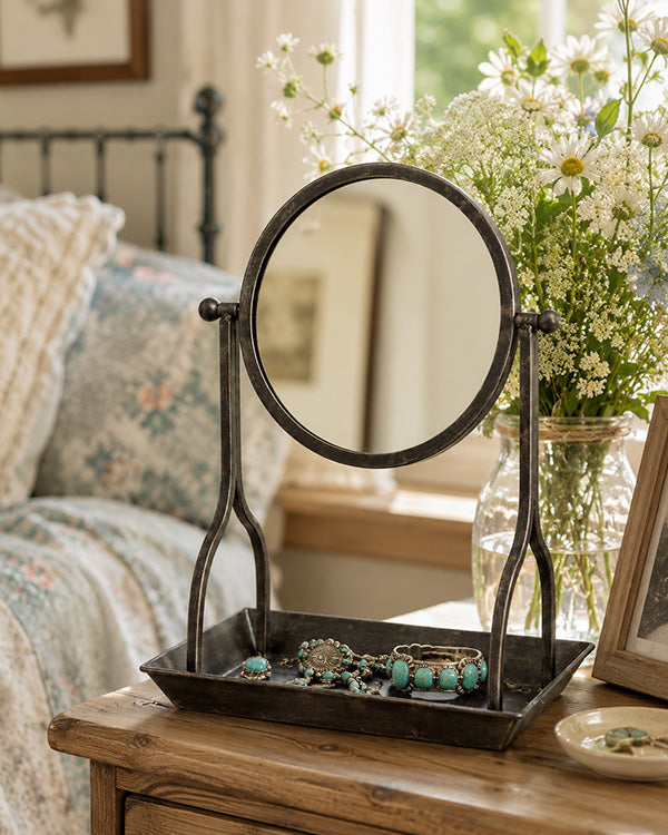 Home Wall Decor, Round Vanity Mirror With Tray for Entryways, Bedrooms and Living Rooms, Designed for Everyday Home Use image 1