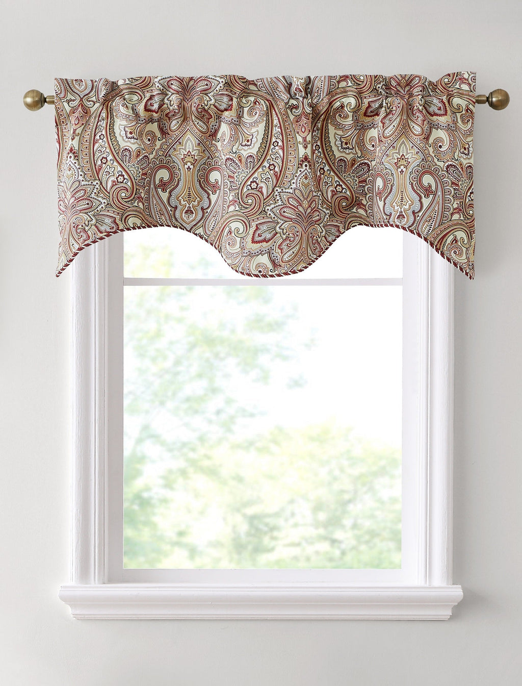 Window Curtain, Paris Paisley Floral Scalloped Valance 50 W x for Bedrooms, Living Rooms and Home Privacy, 7 Color Options image 1