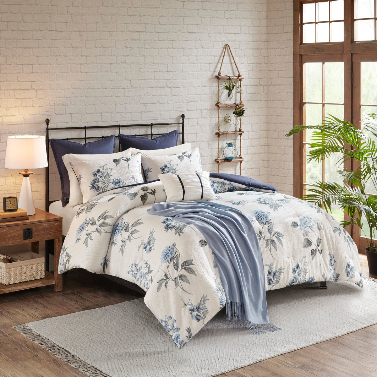 Bed Comforter, Zennia 7 Piece Printed Seersucker Set, Machine-Washable Care for Year-Round Bedroom Comfort and Restful Sleep image 1