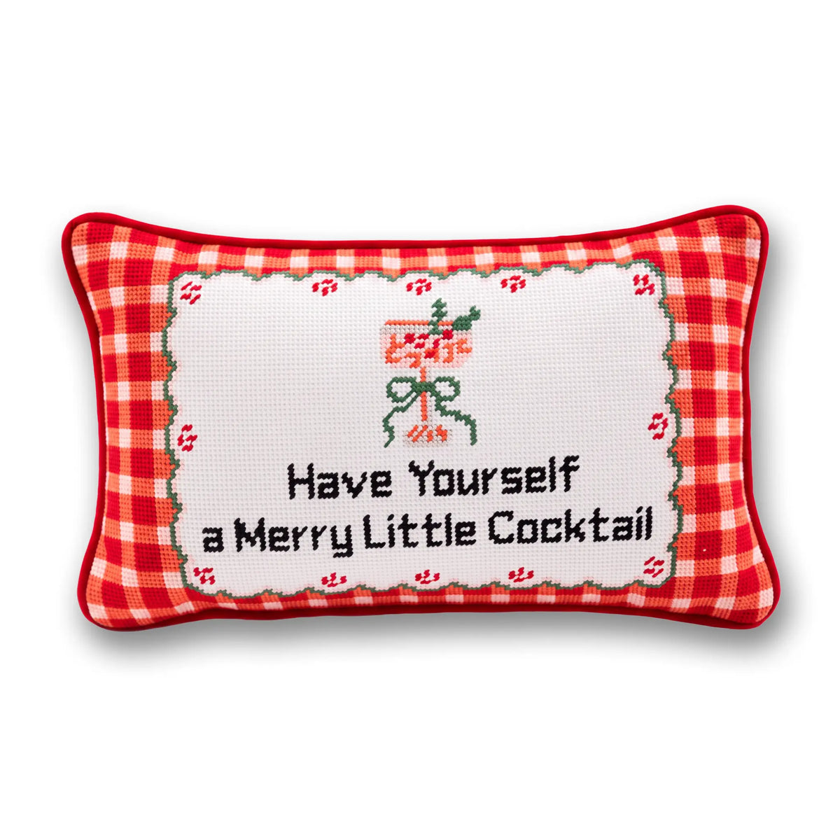 Decorative Throw Pillow, Merry Little Cocktail Needlepoint for Bedroom Styling and Living Room Decor image 1