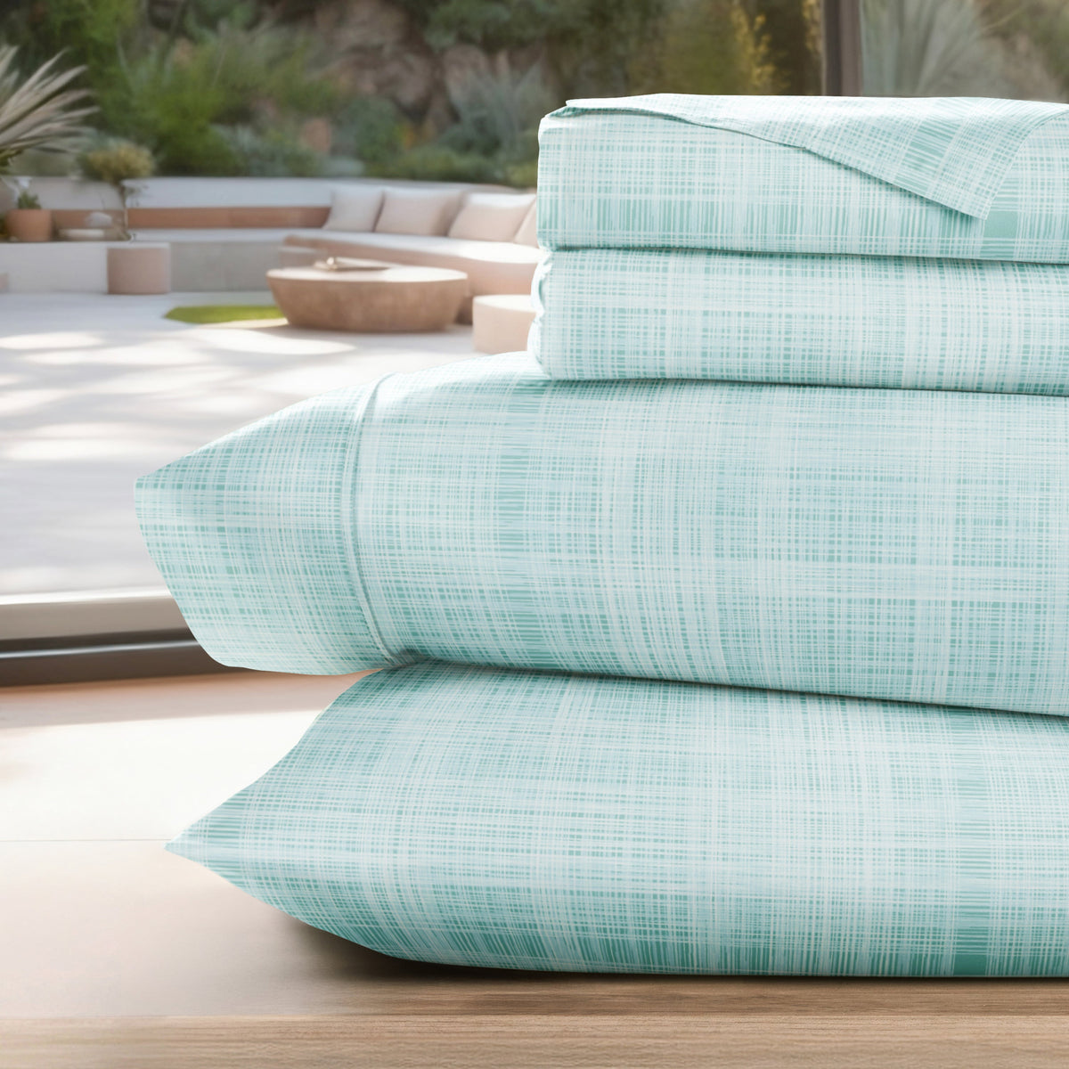 Bed Sheet Set, Thatch Pattern 4 Piece, Hypoallergenic Comfort for Master Bedrooms, Guest Beds and Daily Use, 5 Sizes and 4 Colors image 1