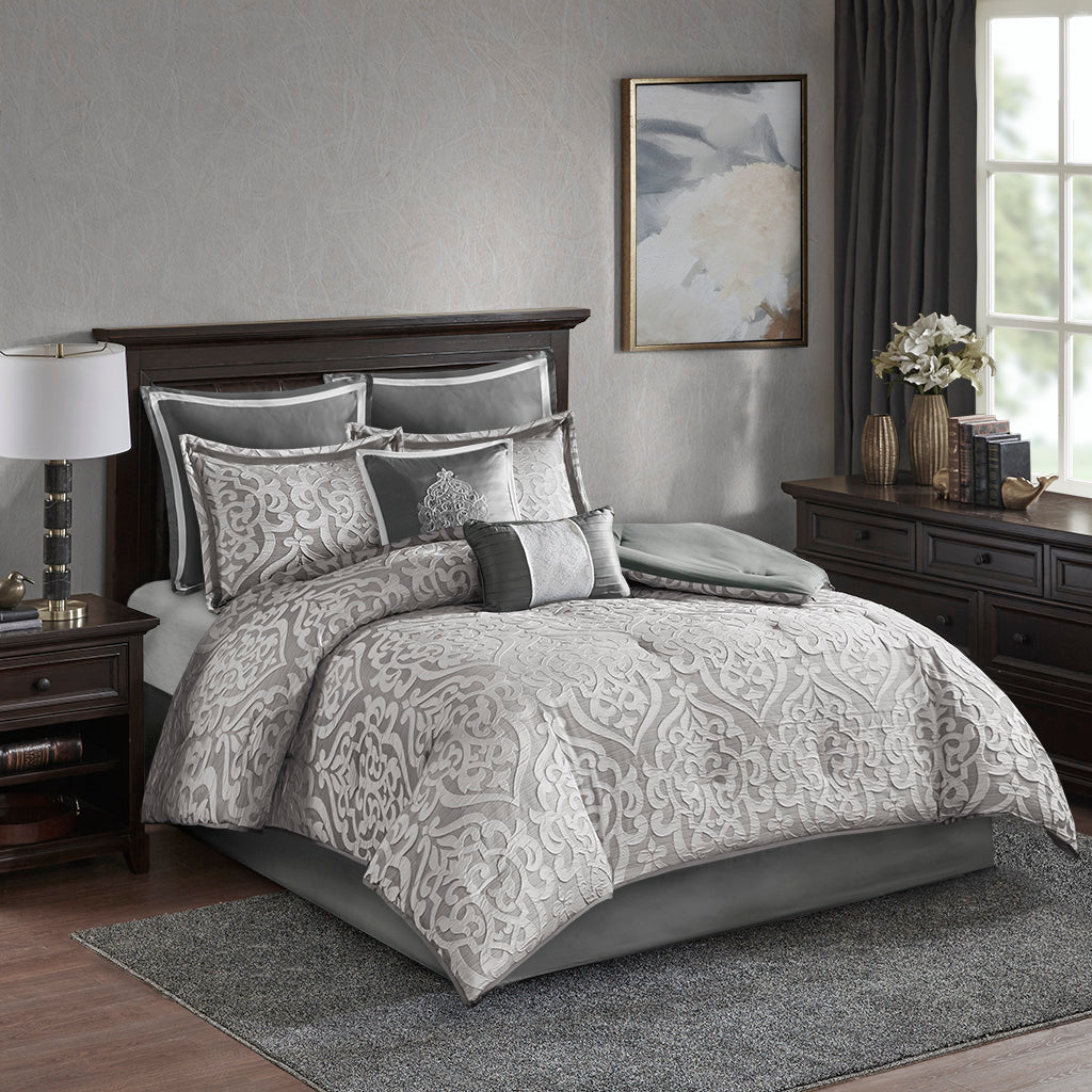 Bed Comforter, Odette 8 Piece Jacquard Set, Machine-Washable Care, Hypoallergenic Comfort for Year-Round Bedroom Comfort and Restful Sleep image 1