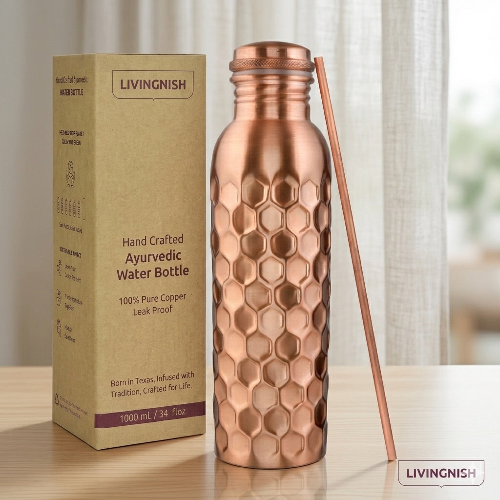 Reusable Drink Bottle, Honeycomb 100% Pure Ayurvedic Copper Water for Commutes, Outdoor Trips and Daily Drinks, 3 Color Options image 1