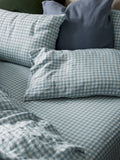 Fitted Sheet, Warm Blue Gingham 100% Linen, Breathable Construction for Bedroom Comfort, Bed Layering and Everyday Sleep, 2 Size Options image 1