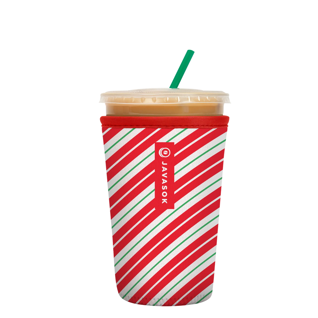 Reusable Cup Sleeve, Candy Cane Stripes, Neoprene Construction for Iced Coffee, Cold Drinks and Condensation Control, 2 Size Options image 1