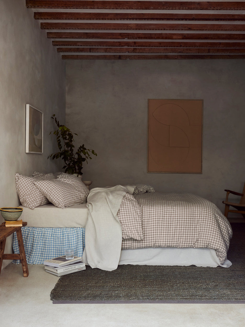 Duvet Cover Set, Mushroom Gingham 100% Linen, Breathable Construction for Bedroom Bedding Refresh and Everyday Comfort, 3 Size Options image 2