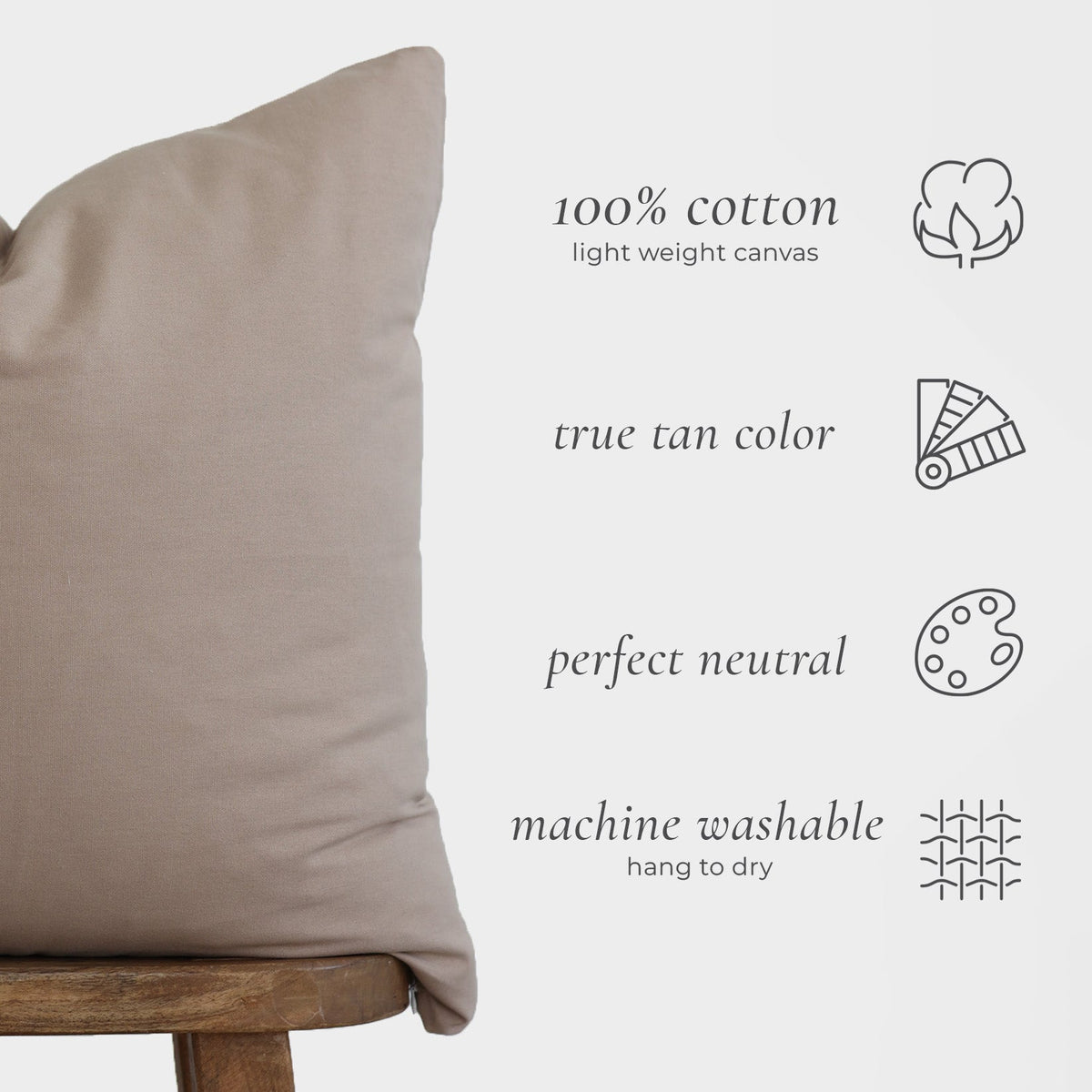 Decorative Pillow Cover, Tan Basics 18" 22" 26" 12x20", Machine-Washable Care for Sofas, Beds and Living Room Accents, 2 Size Options image 2