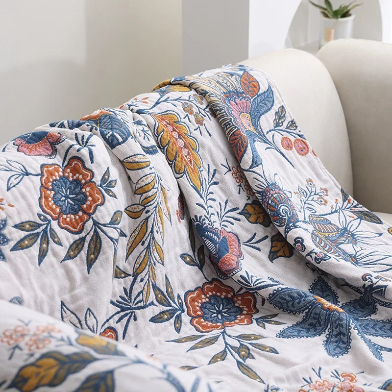 Cozy Throw Blanket, Rustic Artistic Flora 100% Floral Cotton, Lightweight Design for Living Rooms, Bedrooms and Everyday Lounging image 2